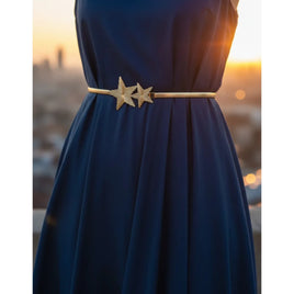 Cinturon Elástica Dorada Para Mujer Doble Estrella Elegante