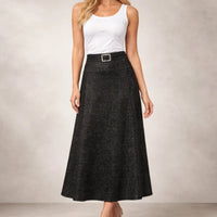 Falda Larga Negra Elegante Con Brillos