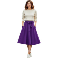 Falda Midi Con Bolsillo Y Lazo Mujer