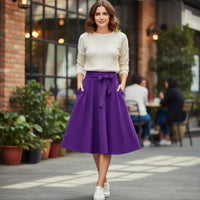 Falda Midi Con Bolsillo Y Lazo Mujer