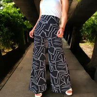 Pantalon Palazzo Moderno Blanco Estampado Dama Palazzo