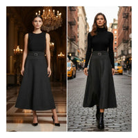 Falda Larga Negra Elegante Con Brillos
