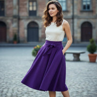 Falda Midi Con Bolsillo Y Lazo Mujer