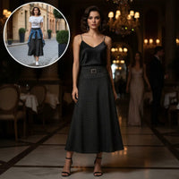 Falda Larga Negra Elegante Con Brillos